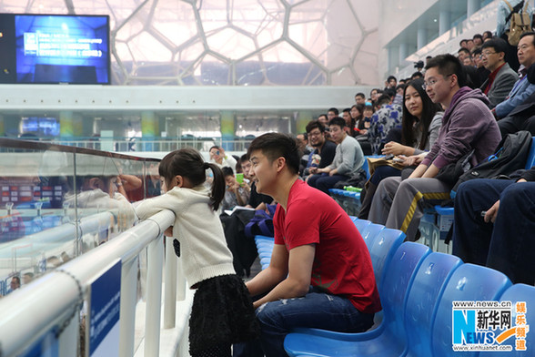 田亮携妻女观战跳水比赛叶一茜戴黑超女儿可爱