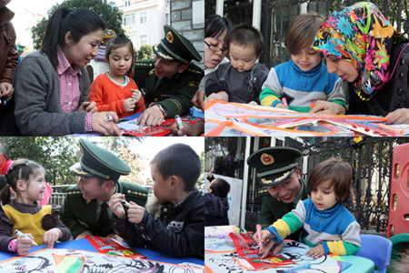 义乌&ldquo;联合国&rdquo;幼儿园百对母子DIY消防风筝放飞平安